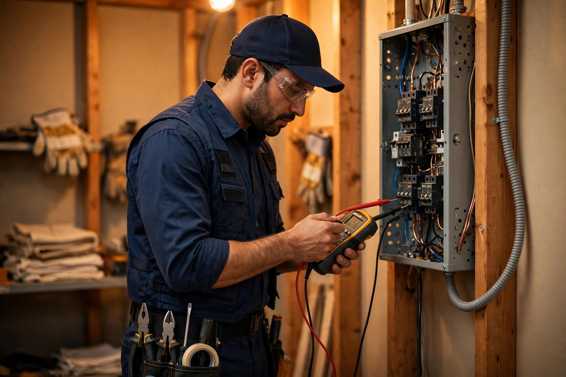 Electrician testing a panel