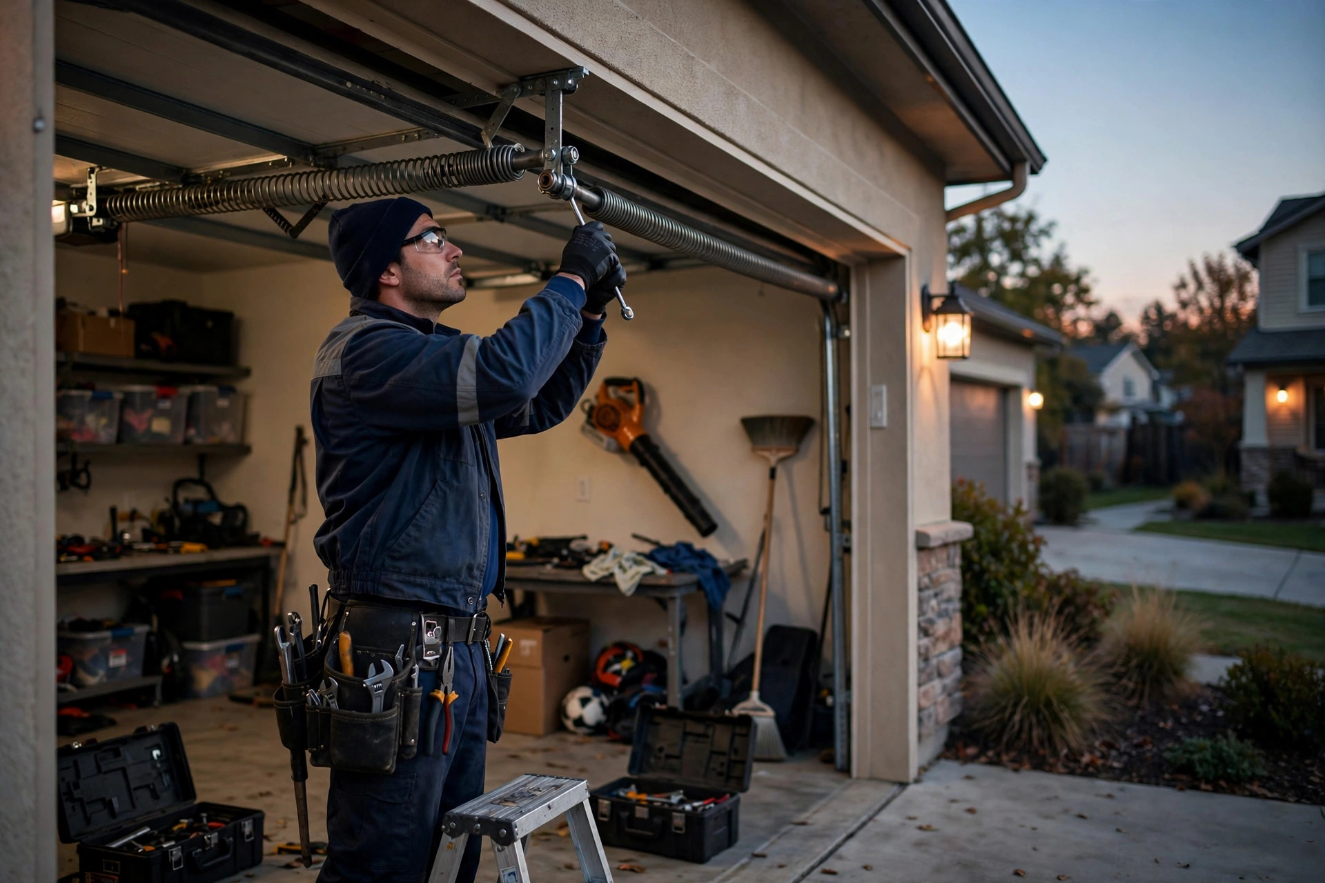 Garage door technician at work
