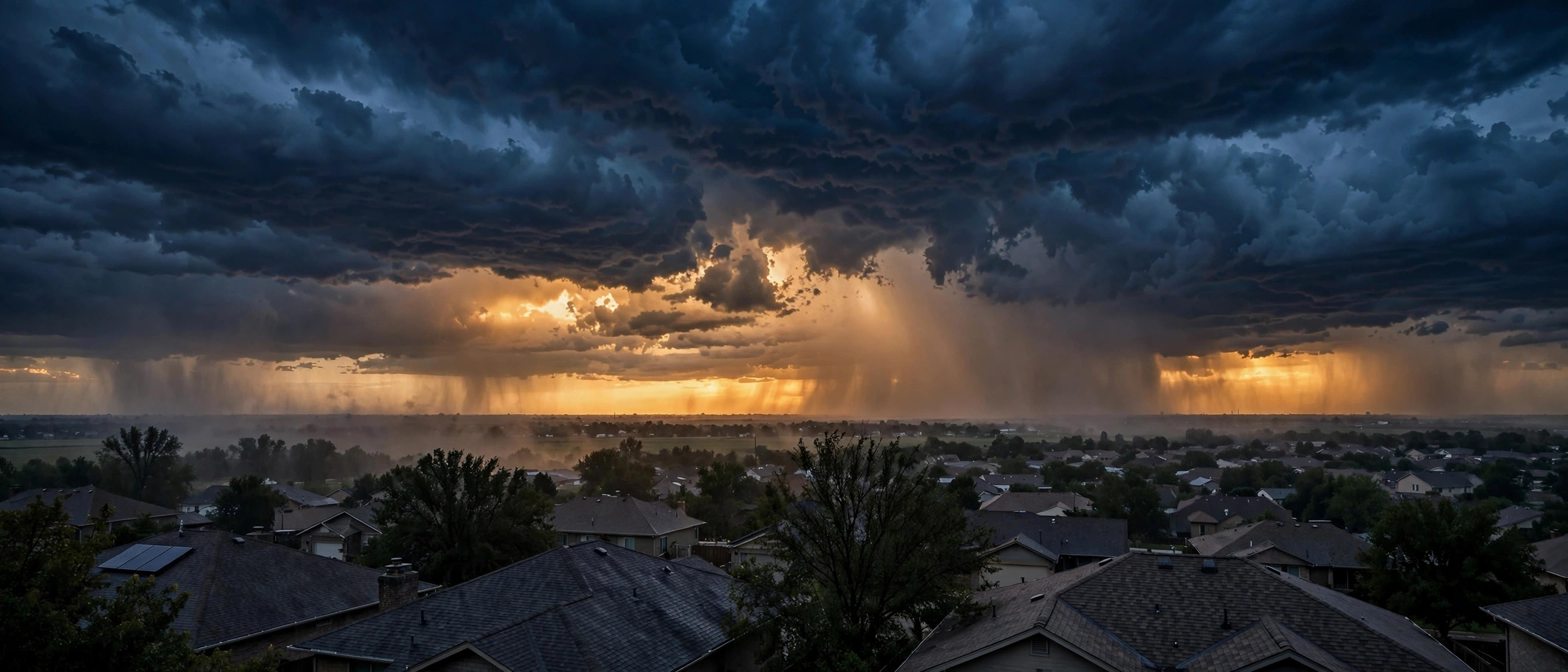 Storm clouds over a neighborhood